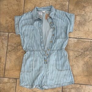 Blue Striped Button-Up Romper